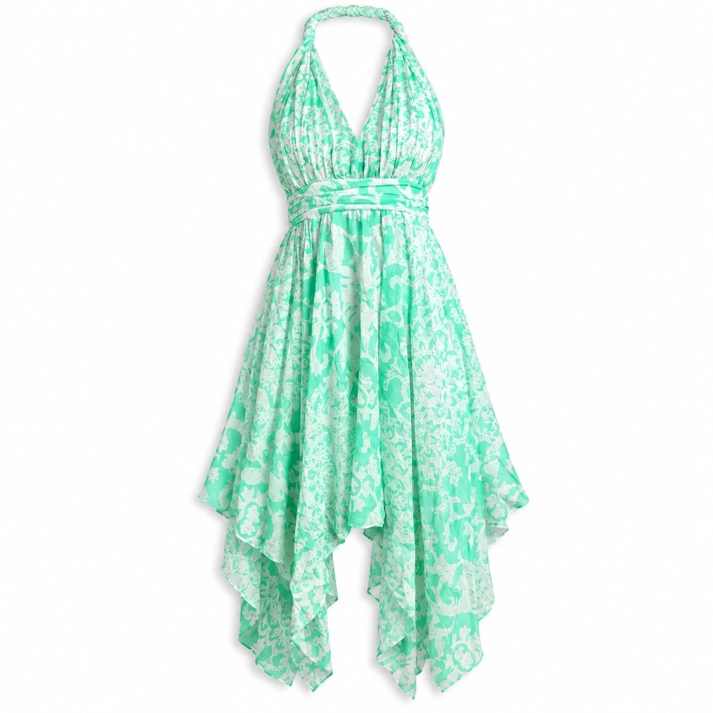 Guess Womens Size 6 Mint Green Handkerchief Halter Dress Cotton Silk Y2K